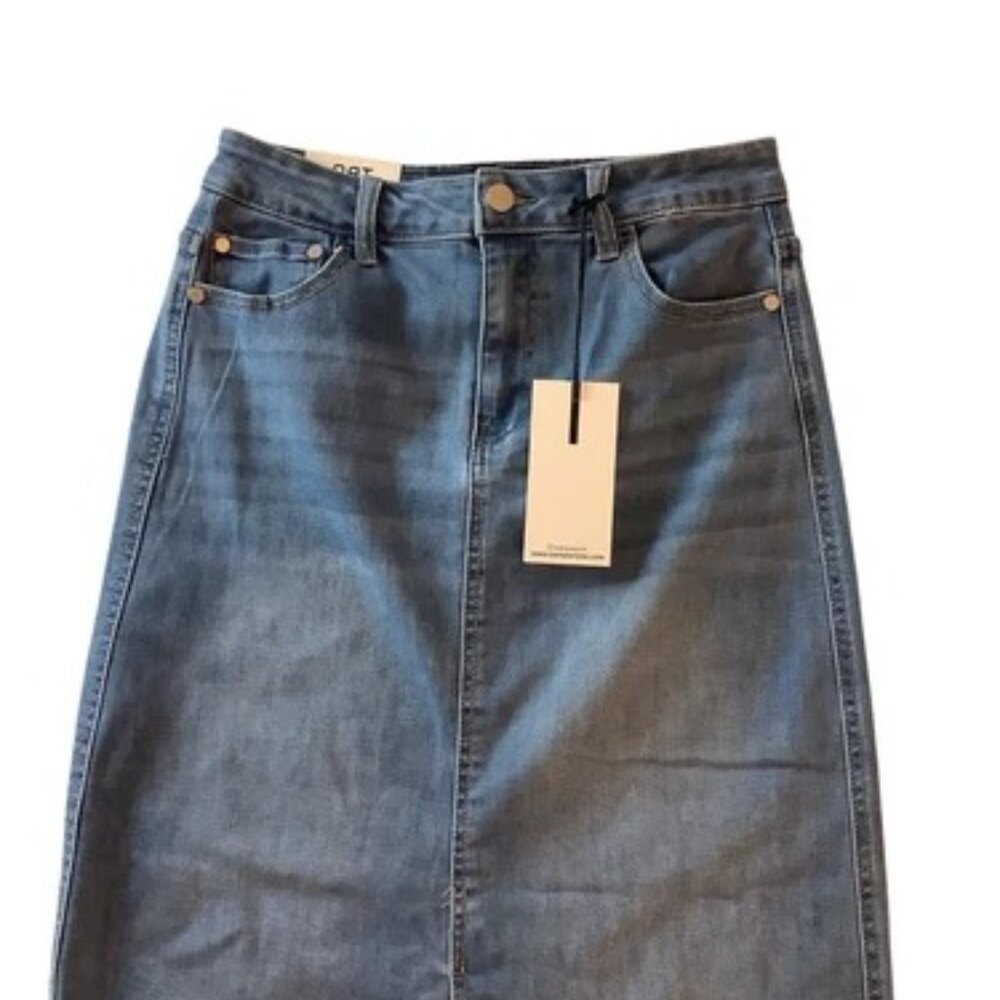 NWT Oat New York Skirt Size 28 Front Slit Midi Jean Blue Denim Womens Size 2/26 - Picture 3 of 8